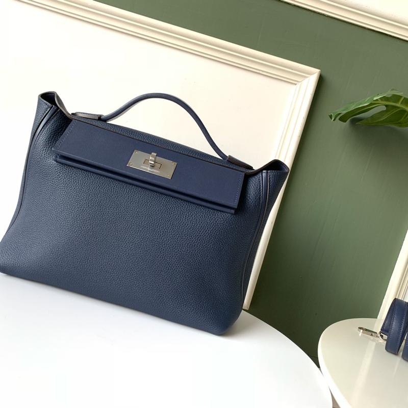 Hermes Kelly 2424-29 TG Pinned SW Royal Blue Silver Button